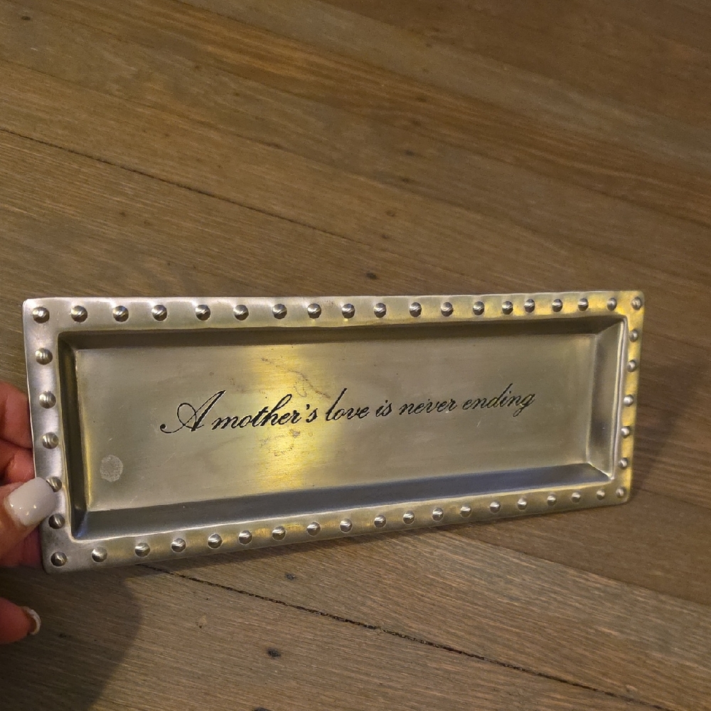 Pottery Barn Silver Mariposa Beaded Long Tray: "A Mother's Love Is Never Ending"